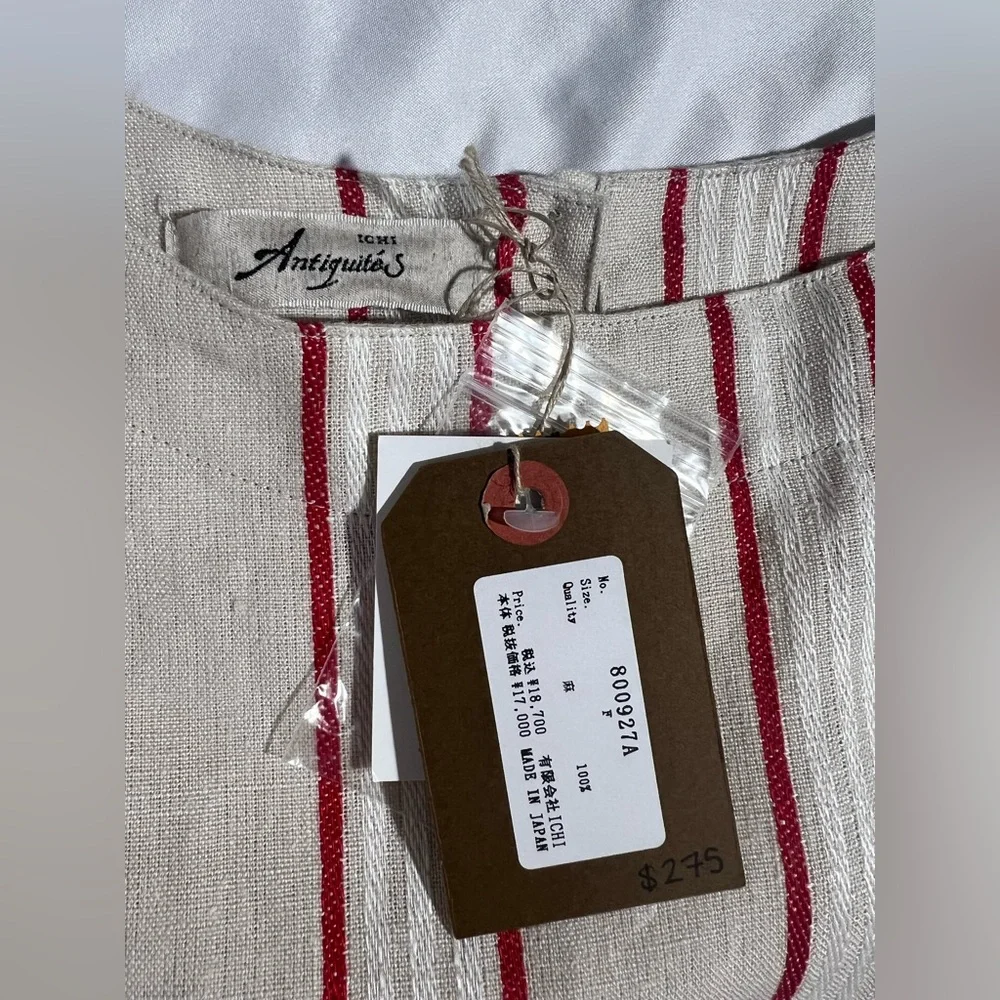 ICHI ANTIQUITES LINEN STRIPE SLEEVELESS DRESS - Picture 9 of 11